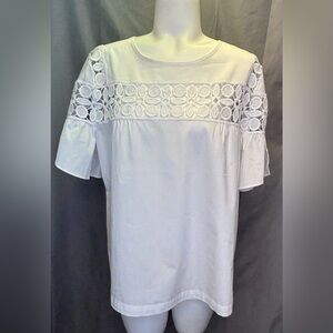 Laundry by Shelli Segal White cutout embroidered cotton blend top Size XL